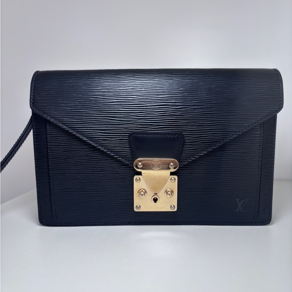 Louis Vuitton Black Epi Leather Sellier Dragonne Envelope Clutch Bag Authentic - Picture 1 of 16